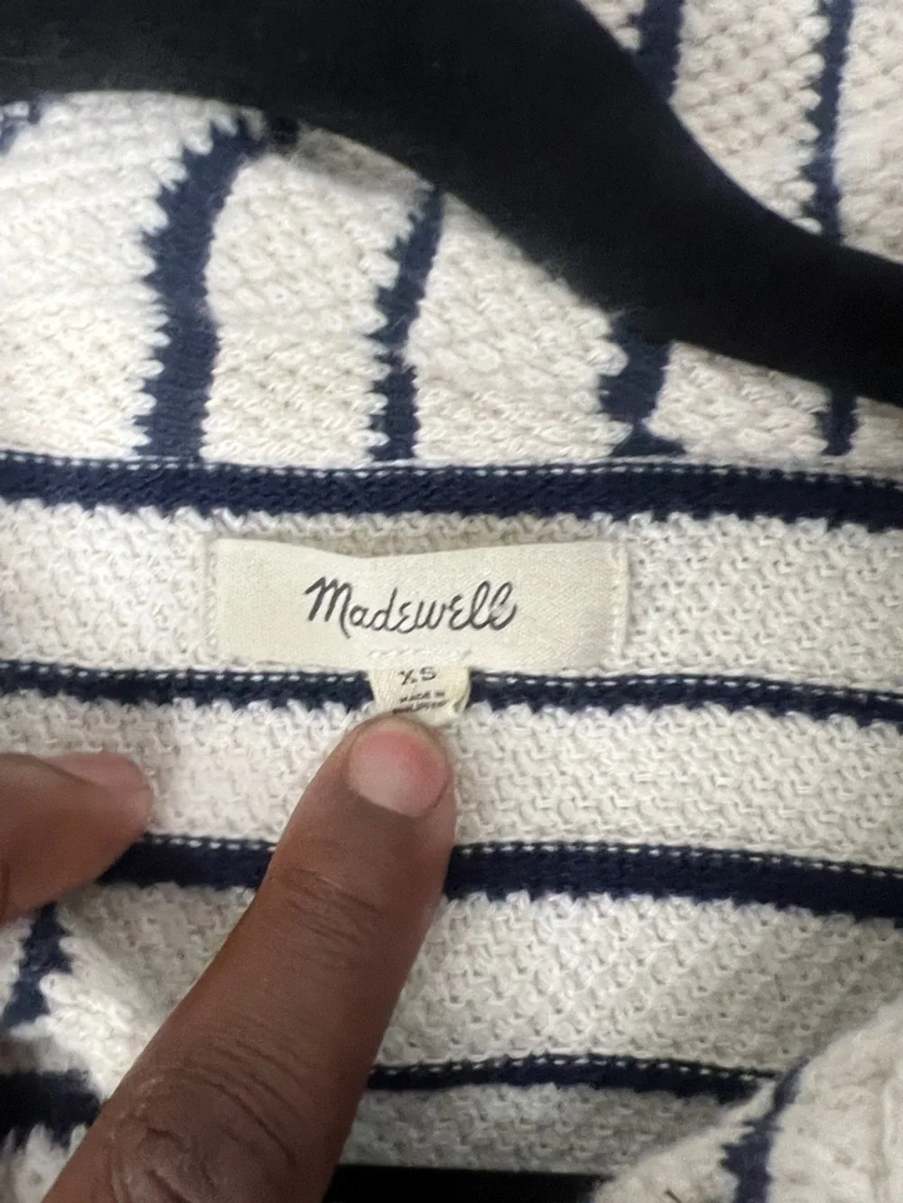 Women’s Madewell Cream and Navy Striped Shawl Collar Cardigan XS - Picture 2 of 8